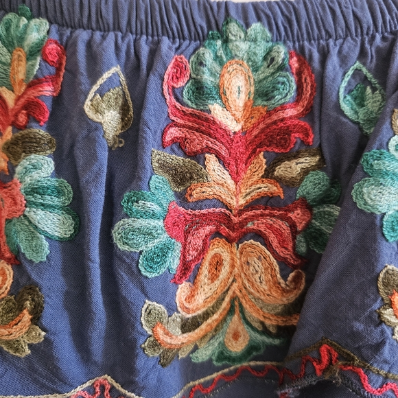 Surf Gypsy Blue Embroidered Off-the-Shoulder Ruffle Crop Top Boho Size Medium - Picture 4 of 9